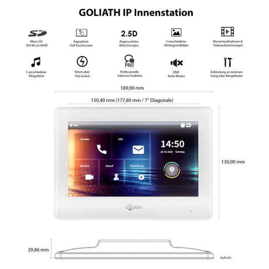 GOLIATH Hybrid IP Türsprechanlage | App | Silber | 1-Familienhaus | 7 Zoll | Unterputz | 180 Grad