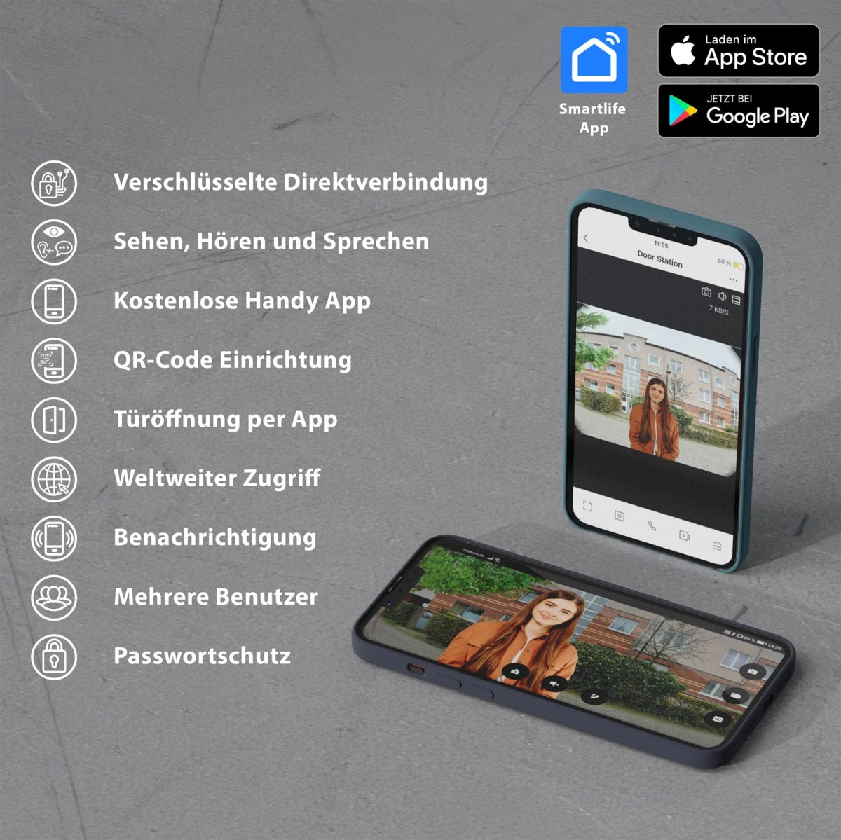 GOLIATH Funk Video Türsprechanlage | 120° Winkel | Türöffner | Bildspeicher | Weißlicht | App