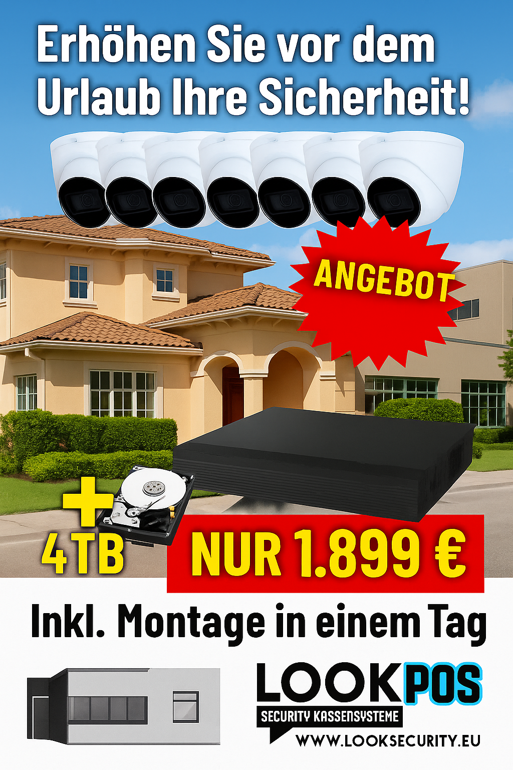8-Kamera Sicherheitssystem – 4MP | 4TB HDD | Montage in 1 Tag inklusive