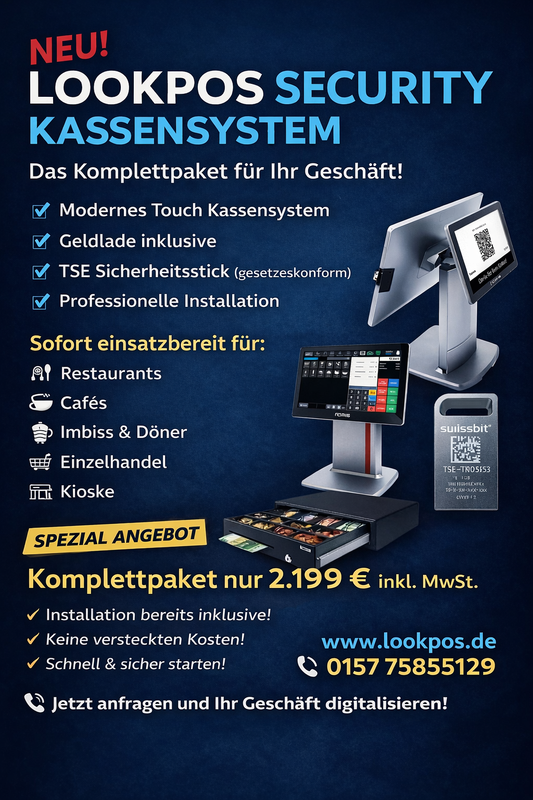 Komplettes Kassensystem inkl. Installation – TSE, Geldlade & Touch POS – nur 2.199 € inkl. MwSt