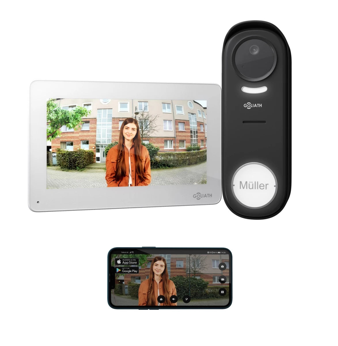 GOLIATH Funk Video Türsprechanlage | 120° Winkel | Türöffner | Bildspeicher | Weißlicht | App
