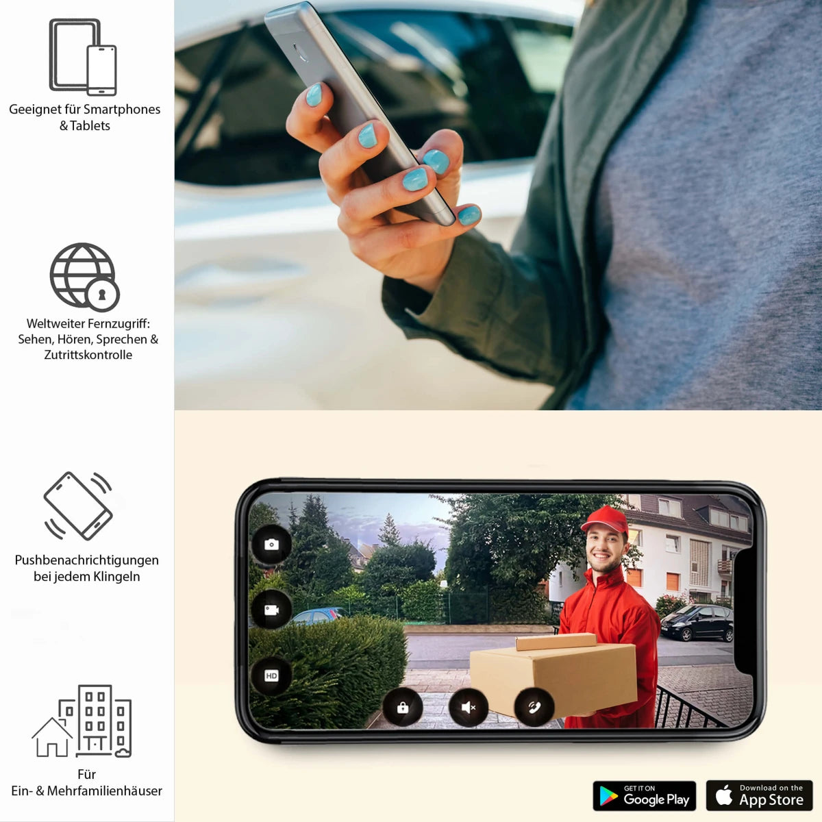 GOLIATH Hybrid IP Gegensprechanlage mit App | Anthrazit | 1-Familie | 2x 10" | Unterputz | 180°