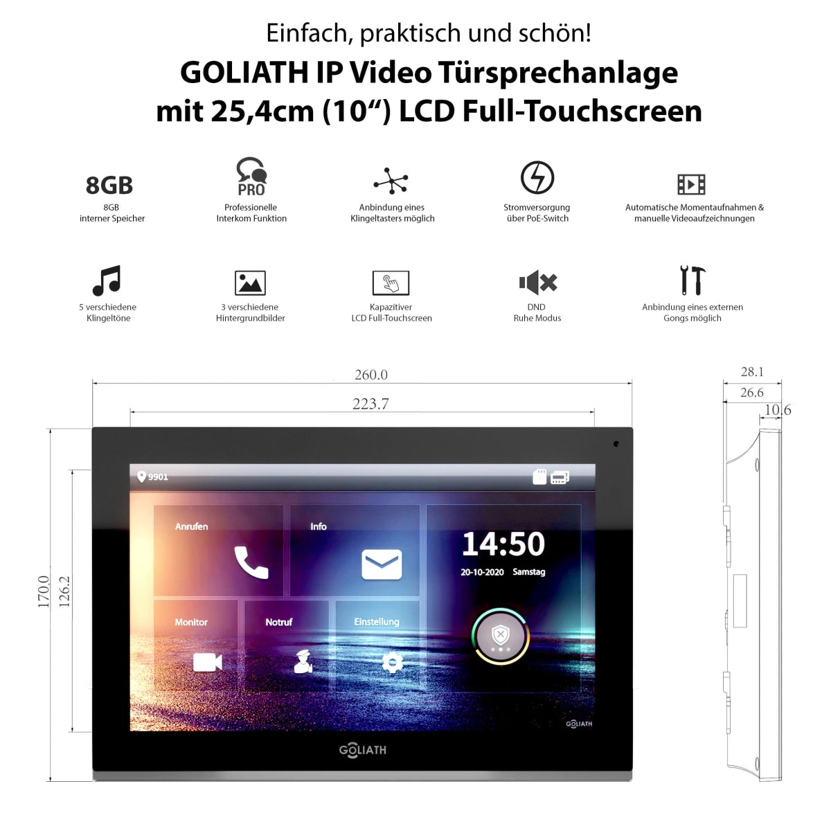 GOLIATH Hybrid IP Gegensprechanlage mit App | Anthrazit | 1-Familie | 2x 10" | Unterputz | 180°