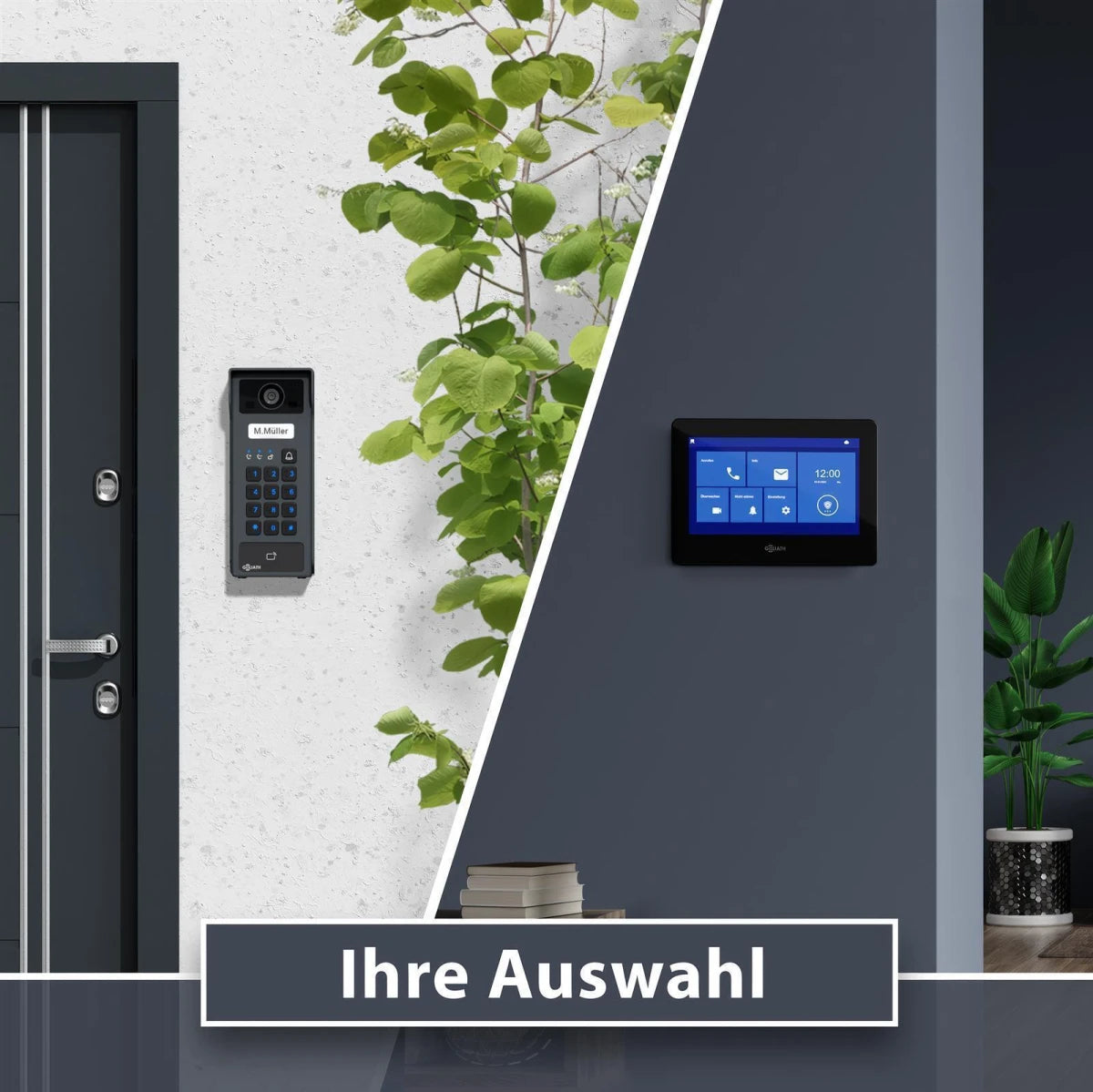 GOLIATH Basic 2-Draht BUS Türsprechanlage | FullHD | 7" Monitor | Schwarz | RFID & Keypad | Aufputz