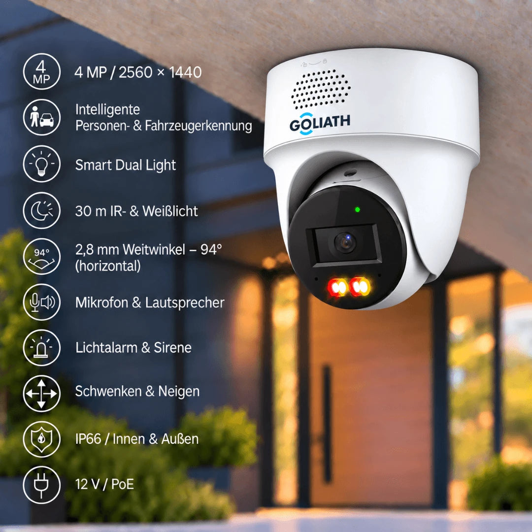 GOLIATH IP PT Kamera | 4 MP | 2.8mm | Dual Light | 30m IR WDR | 2 Way Audio | Pan-Tilt | Basic Serie