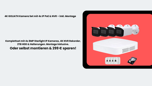 iP Kamera Set| 4 x 8 MP | Motorzoom | 60m IR | App | Starlight | IVS | Maskierung | PoE Set